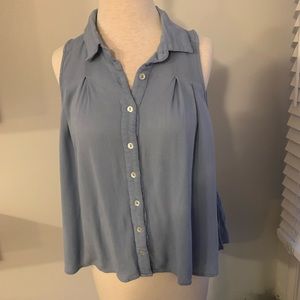 Light blue colllared ruffle tank